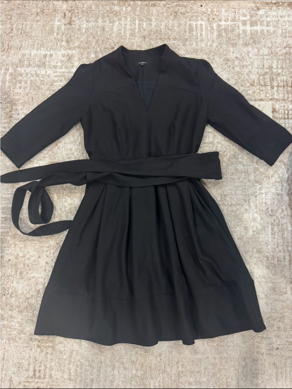 Classic Black V-Neck Mini Dress with Self-Tie Waist